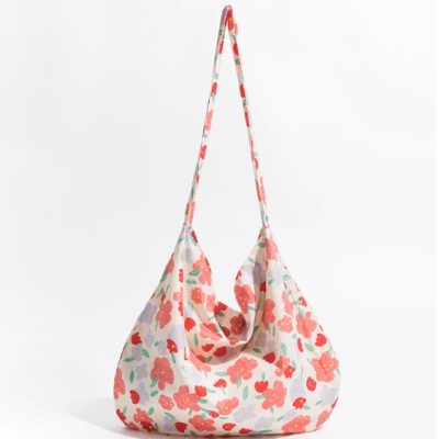Small fresh floral student class vintage canvas shoulder bag