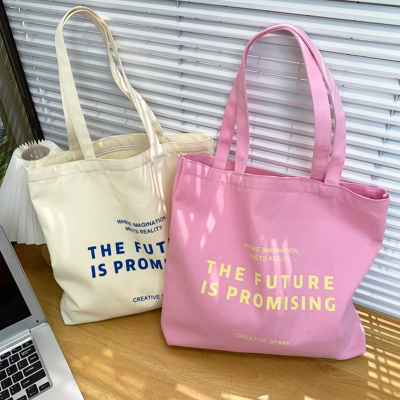 Canvas bag women's single shoulder  English letter everything simple large capacity student class book zipper bag