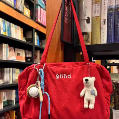 Preppy red letter canvas bag female South Korean new niche underarm bag
