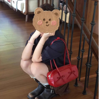underarm bag single shoulder niche autumn new bow red bag women baguette bag Boston bag
