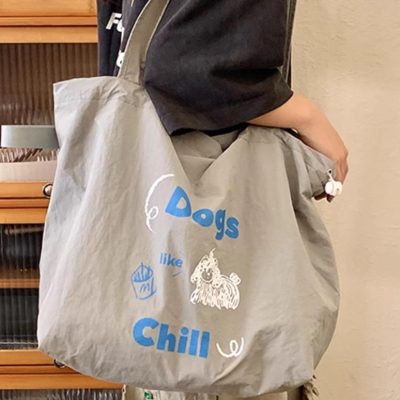 Niche drawstring nylon canvas bag women's new American shoulder bag large capacity commuter student Tote bag