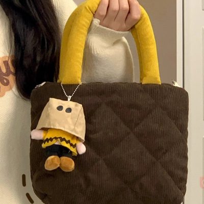 Korean minority corduroy bag female diamond check small square bag retro everything hand crossbody commuting bag